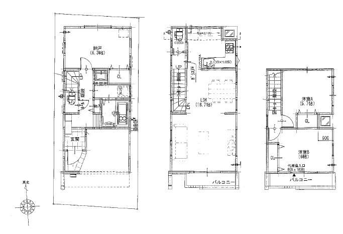 Floor plan. 61,800,000 yen, 3LDK, Land area 60 sq m , Building area 95.63 sq m