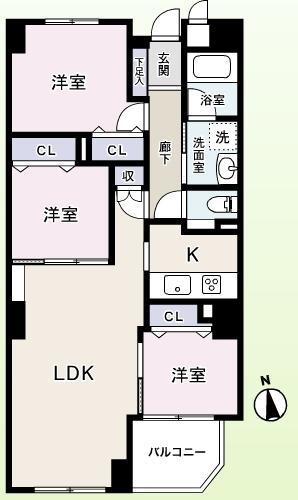 Floor plan. 3LDK, Price 44,800,000 yen, Occupied area 65.95 sq m , Balcony area 4.14 sq m