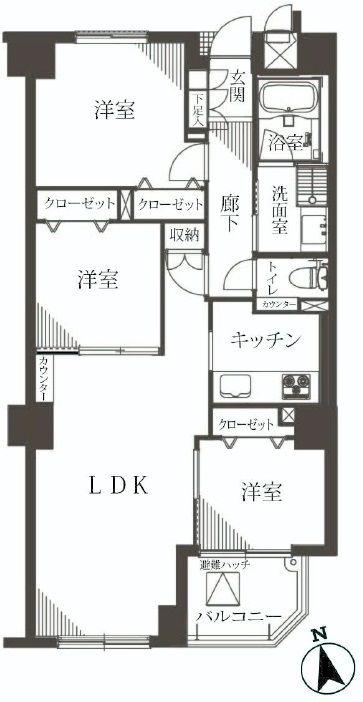 Floor plan. 3LDK, Price 44,800,000 yen, Occupied area 65.95 sq m , Balcony area 4.14 sq m