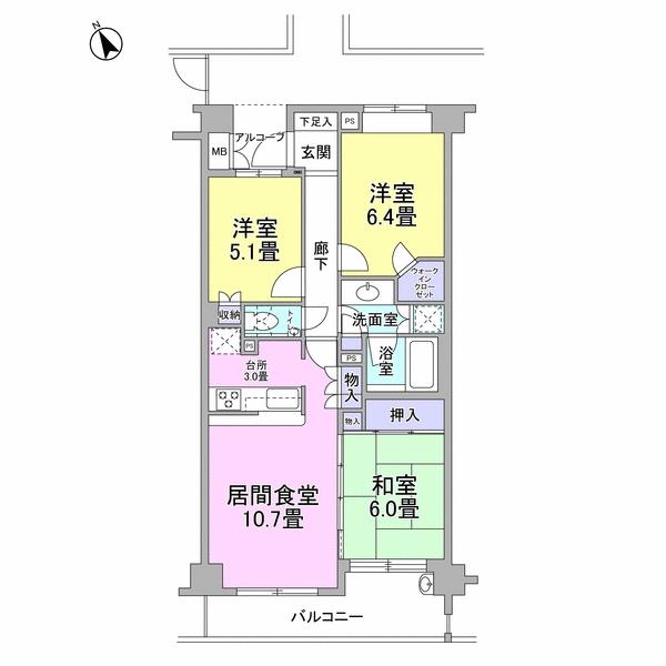 Floor plan. 3LDK, Price 50,800,000 yen, Occupied area 72.94 sq m , Balcony area 9.03 sq m