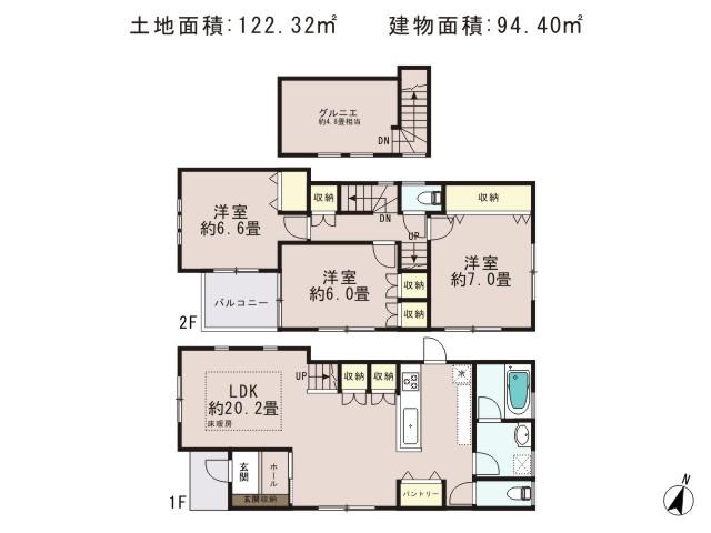 Floor plan. 71,300,000 yen, 3LDK, Land area 122.32 sq m , Building area 94.4 sq m