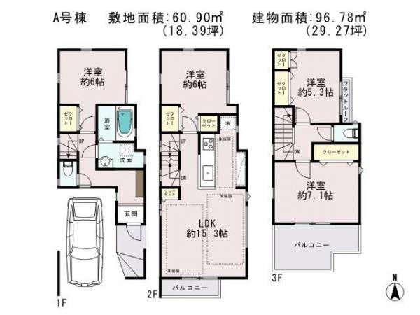 Floor plan. 50,800,000 yen, 4LDK, Land area 60.8 sq m , Building area 96.78 sq m
