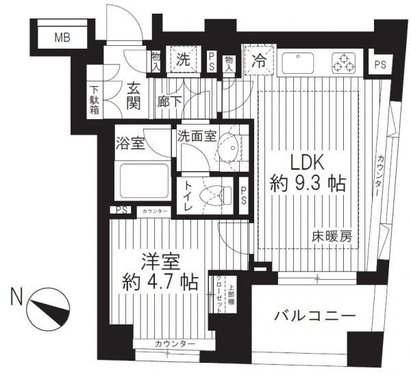 Floor plan. 1LDK, Price 29,800,000 yen, Occupied area 36.04 sq m , Balcony area 4.77 sq m