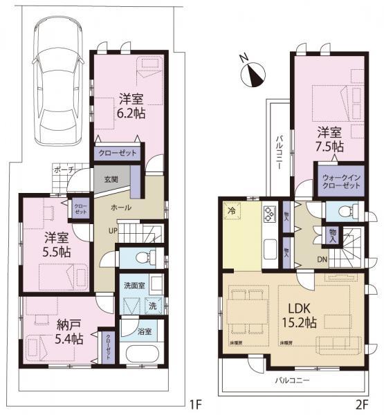 Floor plan. 61,800,000 yen, 3LDK+S, Land area 100.05 sq m , Building area 98.53 sq m