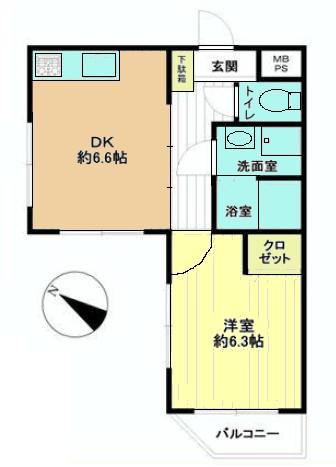 Floor plan. 1DK, Price 25,800,000 yen, Footprint 32.6 sq m , Balcony area 2.2 sq m