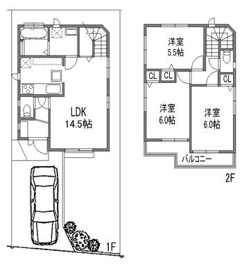 Floor plan. (Building 2), Price 51,800,000 yen, 3LDK, Land area 95.3 sq m , Building area 76.18 sq m