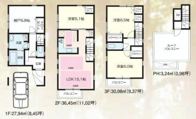 Floor plan. (B Building), Price 47,800,000 yen, 4LDK, Land area 60.8 sq m , Building area 98.61 sq m