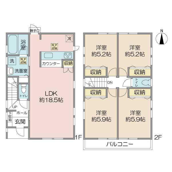 Floor plan. 65,800,000 yen, 4LDK, Land area 94.21 sq m , Building area 91.88 sq m