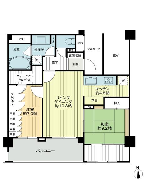 Floor plan. 2LDK, Price 46,800,000 yen, Occupied area 72.14 sq m , Balcony area 10.27 sq m floor plan Wide south 3 rooms Day good rooms. It is housed in many cases.