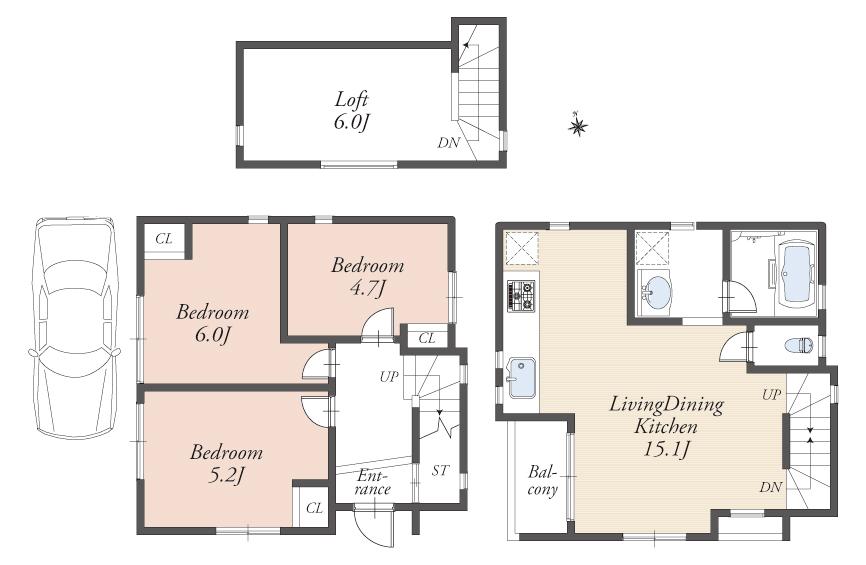 Floor plan. (A section), Price 58,800,000 yen, 3LDK, Land area 70.37 sq m , Building area 69.95 sq m
