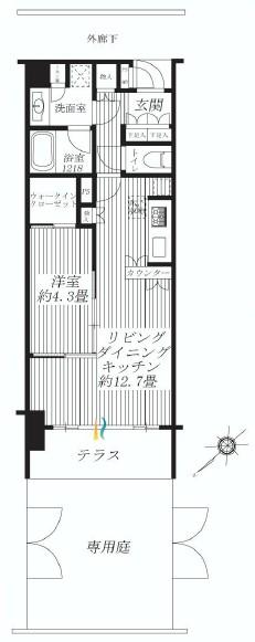 Floor plan. 1LDK, Price 31,800,000 yen, Occupied area 42.78 sq m , Balcony area 5.88 sq m