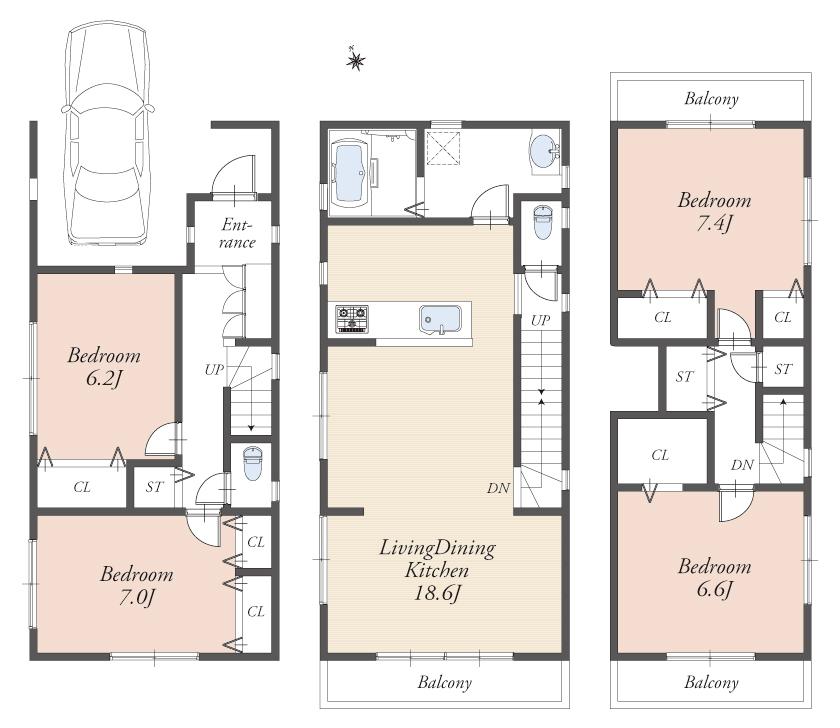 Floor plan. (A Building), Price 63,800,000 yen, 4LDK, Land area 72.15 sq m , Building area 103.02 sq m