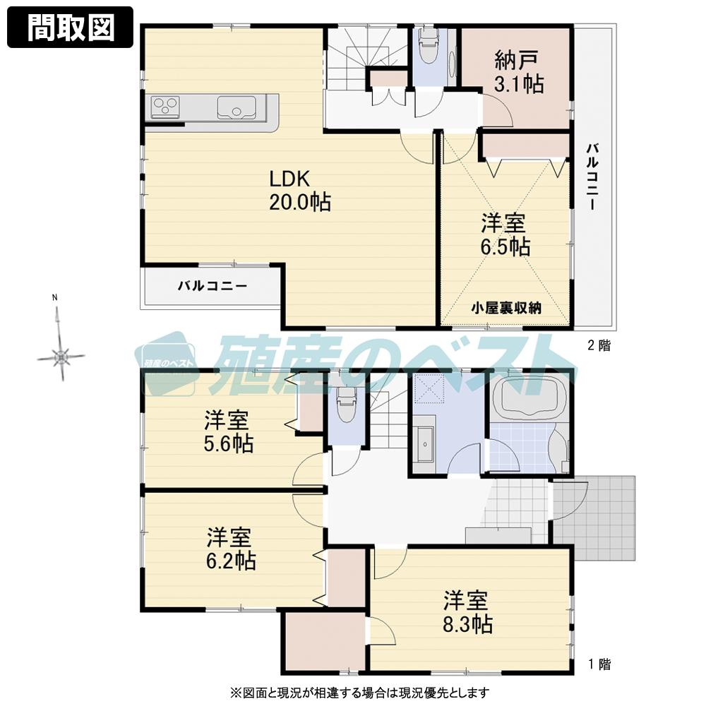 Floor plan. (B Building), Price 65,800,000 yen, 4LDK+S, Land area 146.09 sq m , Building area 116.03 sq m