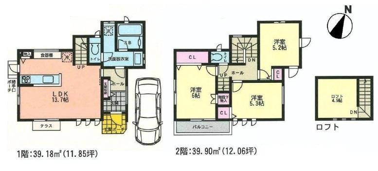 Floor plan. (E Building), Price 65,800,000 yen, 3LDK, Land area 100.16 sq m , Building area 79.08 sq m