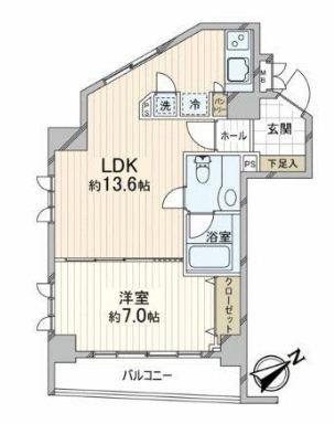 Floor plan. 1LDK, Price 24,980,000 yen, Footprint 46.6 sq m , Balcony area 6.24 sq m