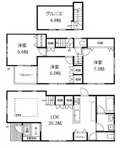 Floor plan. (4 Building), Price 71,300,000 yen, 3LDK, Land area 122.32 sq m , Building area 94.4 sq m