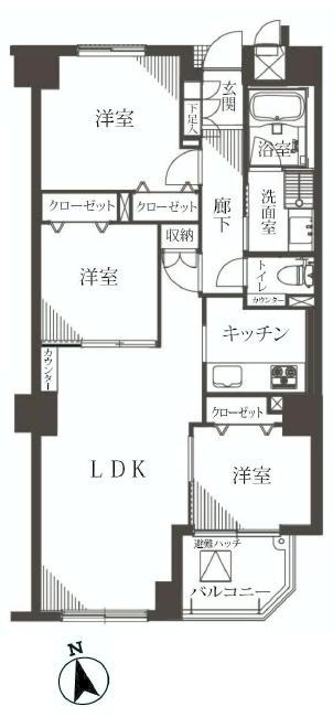 Floor plan. 3LDK, Price 44,800,000 yen, Occupied area 65.95 sq m , Balcony area 4.14 sq m
