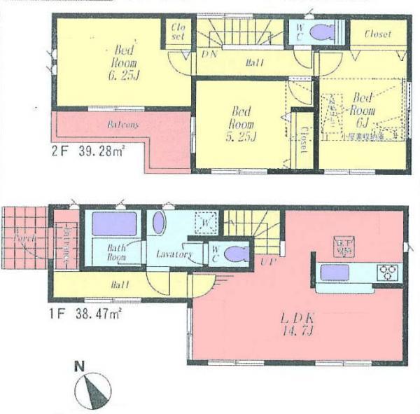 Floor plan. 52,800,000 yen, 3LDK, Land area 79.95 sq m , Building area 77.75 sq m 3LDK floor plan