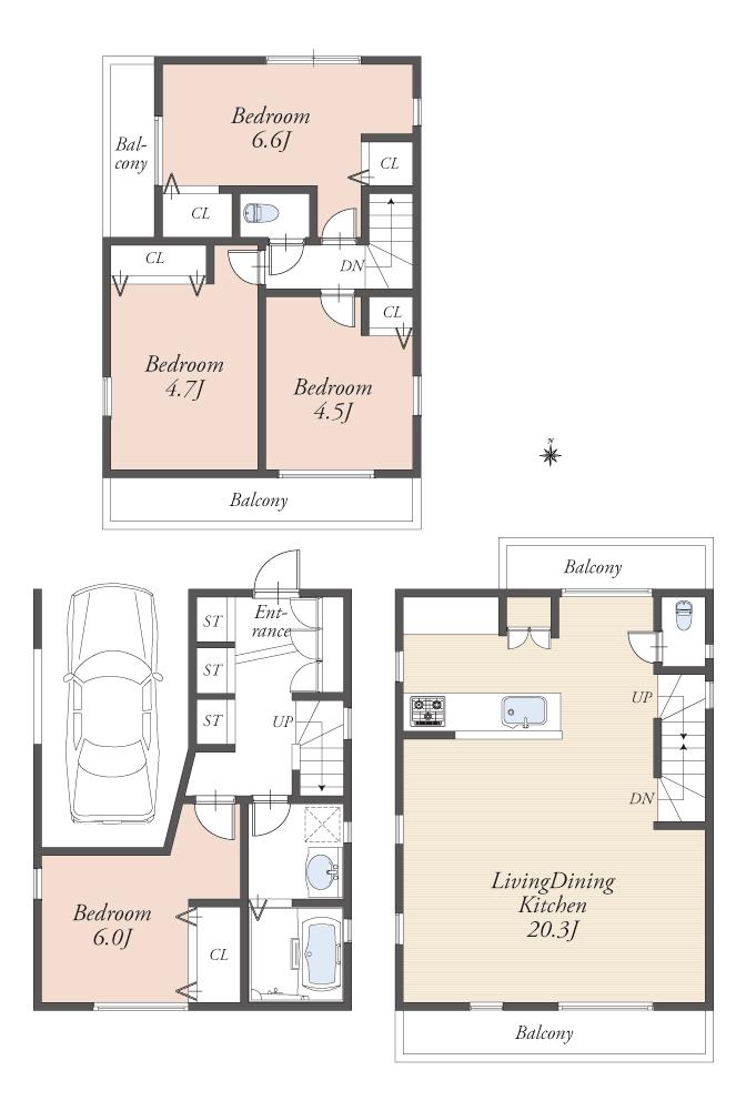 Other building plan example. Building plan example (B No. land) Building price 18,800,000 yen, Building area 99.17 sq m
