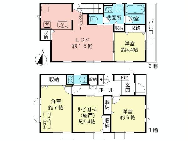 Floor plan. (C section), Price 49,800,000 yen, 3LDK+S, Land area 78.06 sq m , Building area 89.88 sq m