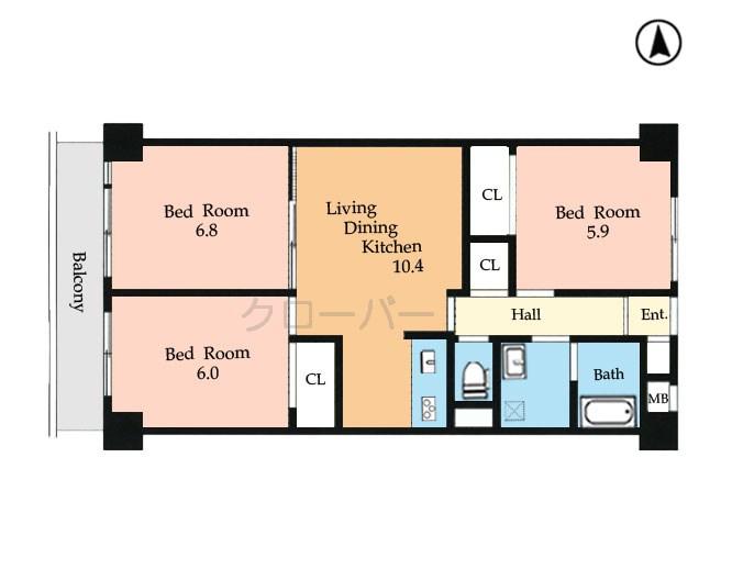 Floor plan. 3LDK, Price 35,900,000 yen, Footprint 64.9 sq m , Balcony area 5.54 sq m