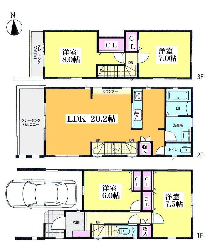 Floor plan. 70,250,000 yen, 4LDK, Land area 77.23 sq m , Building area 110.15 sq m C Building