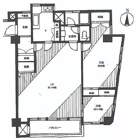 Floor plan. 2LDK, Price 38,500,000 yen, Occupied area 77.91 sq m , Balcony area 6.14 sq m