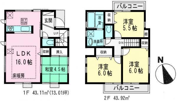 Floor plan. 60,800,000 yen, 4LDK, Land area 112.5 sq m , Building area 87.03 sq m