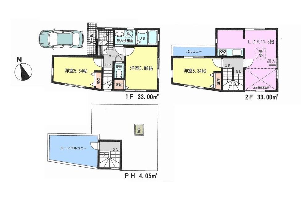 Floor plan. 42,800,000 yen, 3LDK, Land area 59.32 sq m , Building area 70.05 sq m