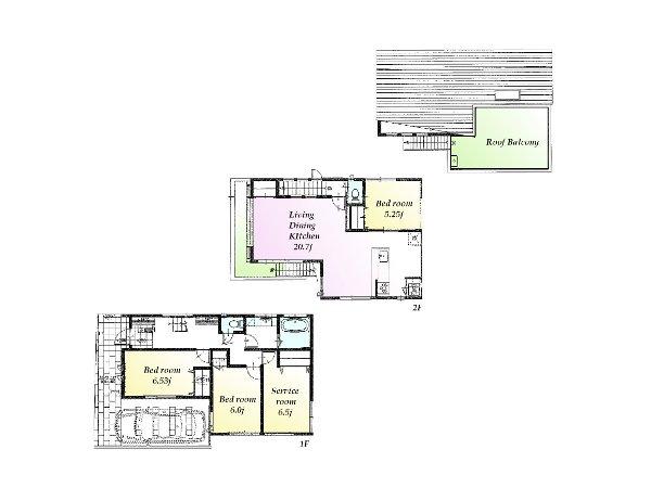 Floor plan. 57,800,000 yen, 3LDK, Land area 94.75 sq m , Building area 103.85 sq m