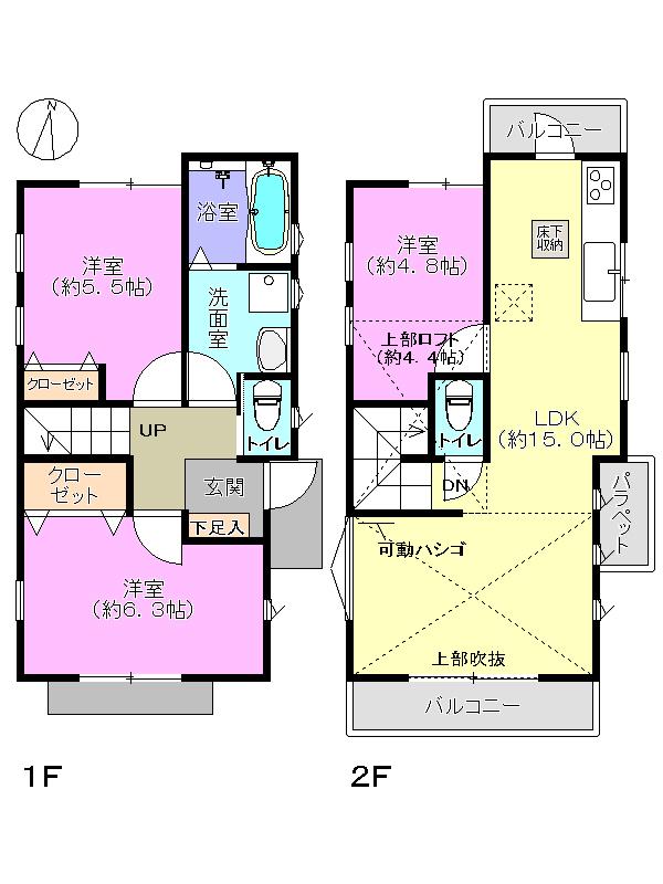 Floor plan. (B Building), Price 53,800,000 yen, 3LDK, Land area 89.5 sq m , Building area 71.07 sq m
