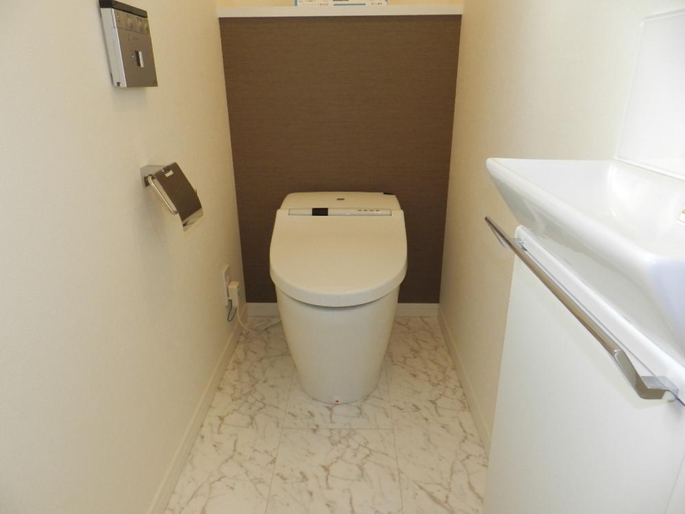 Toilet. With hand washing cabinet to low silhouette toilet seat