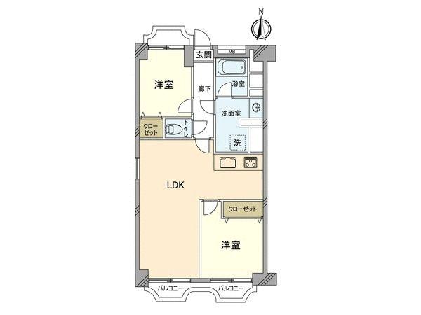 Floor plan. 2LDK, Price 26,800,000 yen, Occupied area 51.57 sq m , Balcony area 6.68 sq m Floor