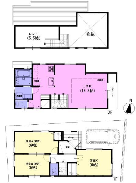 Floor plan. 52,800,000 yen, 3LDK, Land area 70.27 sq m , Building area 76.14 sq m
