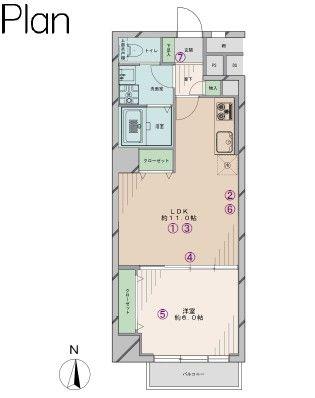 Floor plan. 1LDK, Price 17.8 million yen, Occupied area 42.46 sq m , Balcony area 3 sq m floor plan