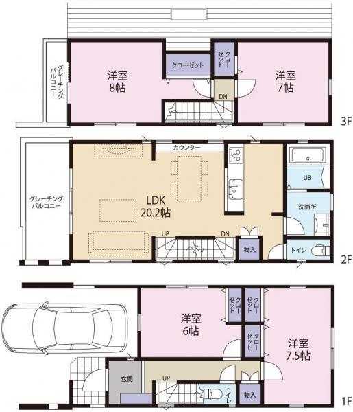 Floor plan. 69,800,000 yen, 4LDK, Land area 77.22 sq m , Building area 110.15 sq m
