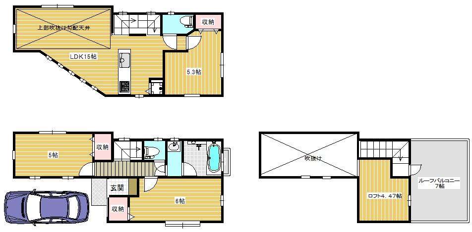 Floor plan. 49,800,000 yen, 3LDK + S (storeroom), Land area 53.43 sq m , Building area 72.2 sq m