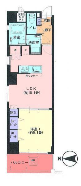 Floor plan. 1LDK, Price 31,900,000 yen, Occupied area 39.63 sq m , Balcony area 5.4 sq m