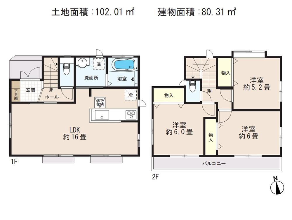 Floor plan. (F Building), Price 50,800,000 yen, 3LDK, Land area 102.01 sq m , Building area 80.31 sq m