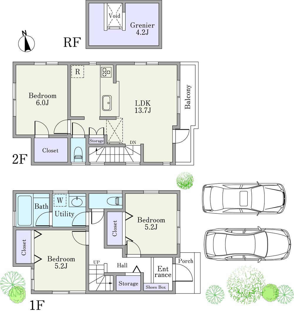 Building plan example (floor plan). Building plan example (B] )3LDK, Land price 47,800,000 yen, Land area 98.36 sq m , Building price 15.8 million yen, Building area 78.66 sq m