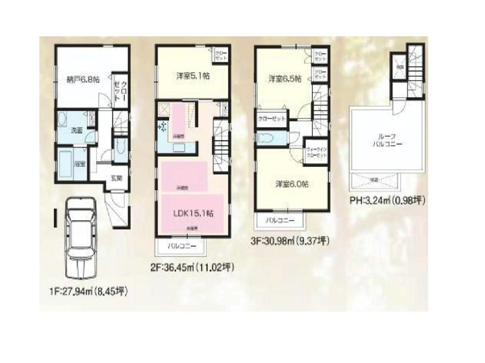 Floor plan. (B), Price 47,800,000 yen, 4LDK, Land area 60.8 sq m , Building area 98.61 sq m