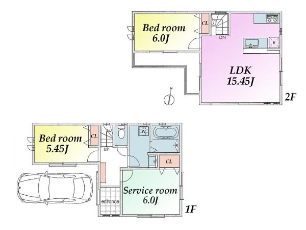 Floor plan. (A Building), Price 54,800,000 yen, 3LDK, Land area 77.5 sq m , Building area 73.38 sq m
