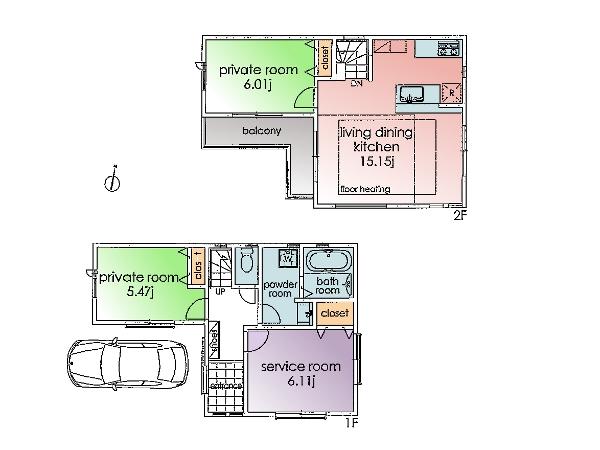 Floor plan. (C Building), Price 54,800,000 yen, 3LDK, Land area 77.2 sq m , Building area 73.44 sq m