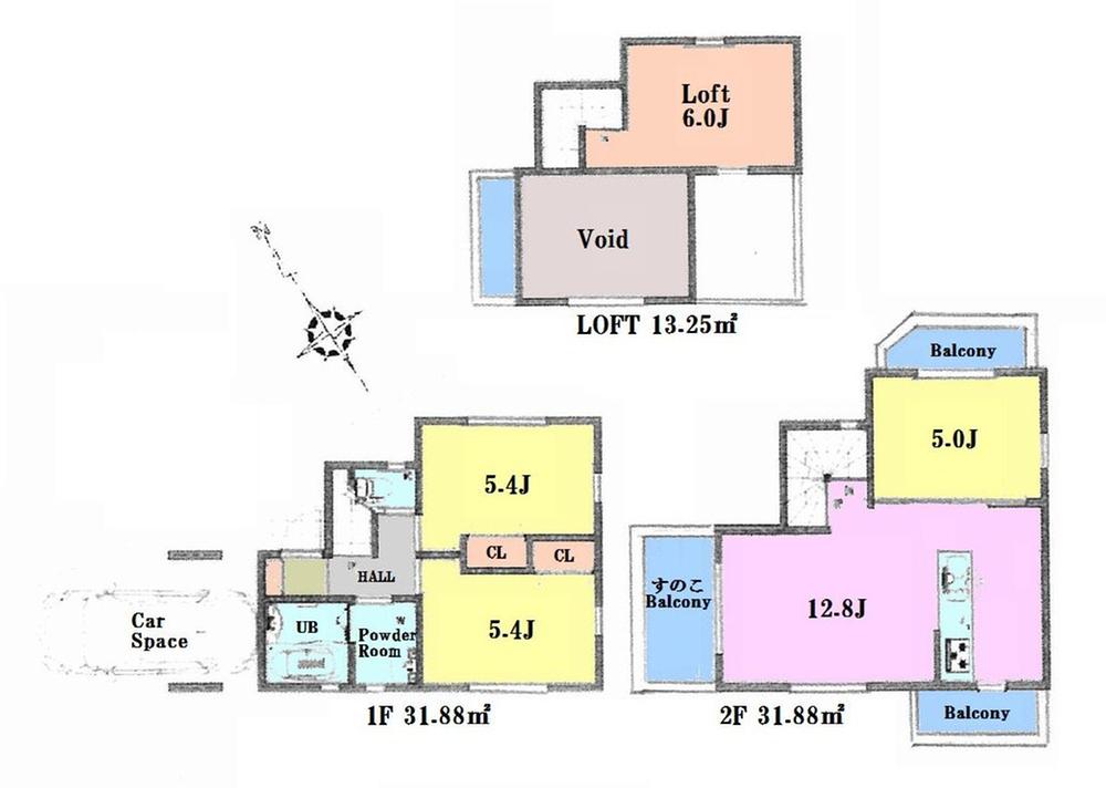 Floor plan. 49,800,000 yen, 3LDK, Land area 80.1 sq m , Building area 63.76 sq m