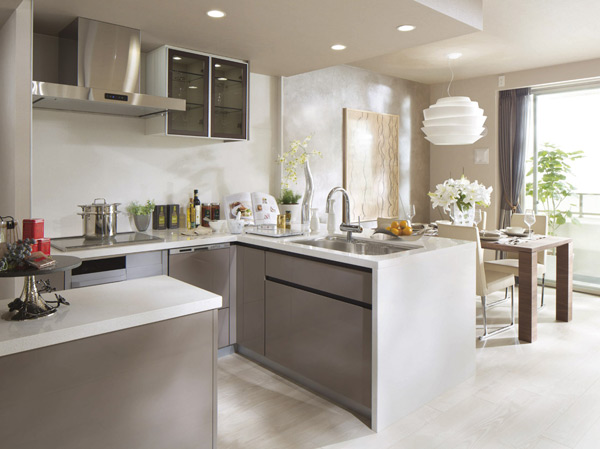 Kitchen.  [kitchen] All houses free plan can cope. You can add more housework corner and library adjacent to the kitchen, Or set up a walk-in closet and the closet, You are free to customize according to the family. (Model Room D-type menu plan / Free of charge ・ Application deadline Yes ※ Some paid option Yes, Free Plan / Compensation ・ Application deadline Yes)