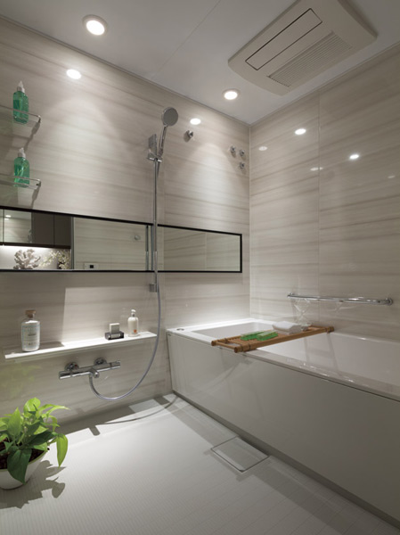 Bathing-wash room.  [unit bus] Warm bath to keep the temperature of the hot water in its own structure. The surface was fluorine processing, Prevent dirt that get. Hair has also adopted also neatly collected by us swish swish and clean the drain outlet. (Model Room D-type menu plan / Free of charge ・ Application deadline Yes ※ Some paid option available)