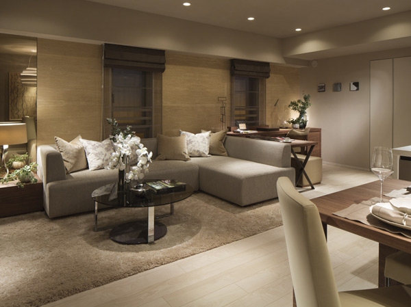 Living.  [living ・ dining] Along with the sense of openness and breadth, Nestled beautifully fine that feel comfortable living space. "Laurel Court Sasazuka" is, Seeking a commitment to materials and specifications, It enhances the style of the house. (Model Room D-type menu plan / Free of charge ・ Application deadline Yes ※ Some paid option available)