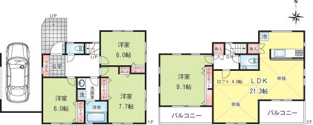 Floor plan. 53,800,000 yen, 4LDK, Land area 141.53 sq m , Building area 133.11 sq m