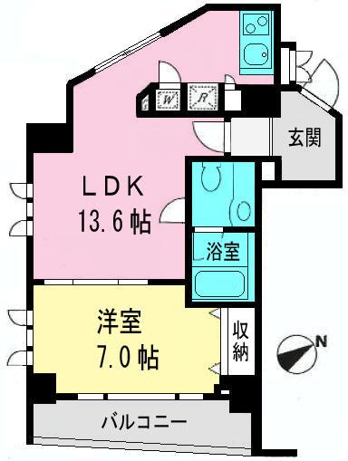 Floor plan. 1LDK, Price 24,980,000 yen, Footprint 46.6 sq m , Balcony area 6.24 sq m