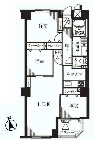 Floor plan. 3LDK, Price 44,800,000 yen, Occupied area 65.95 sq m , Balcony area 4.14 sq m